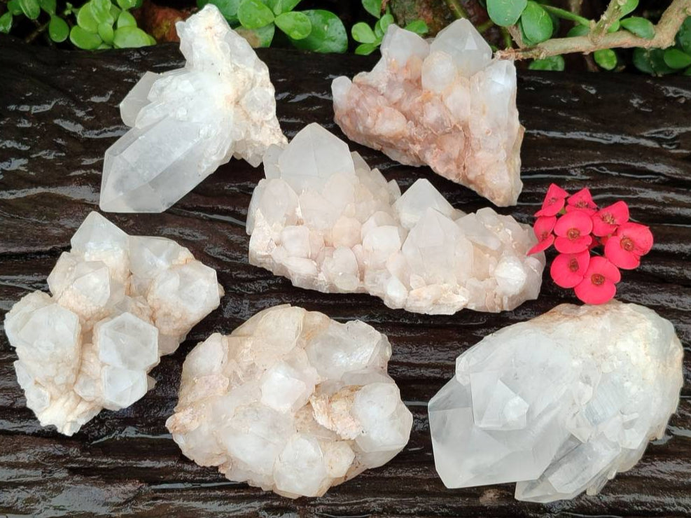 Natural Mixed Quartz Crystal Clusters x 6 From Madagascar