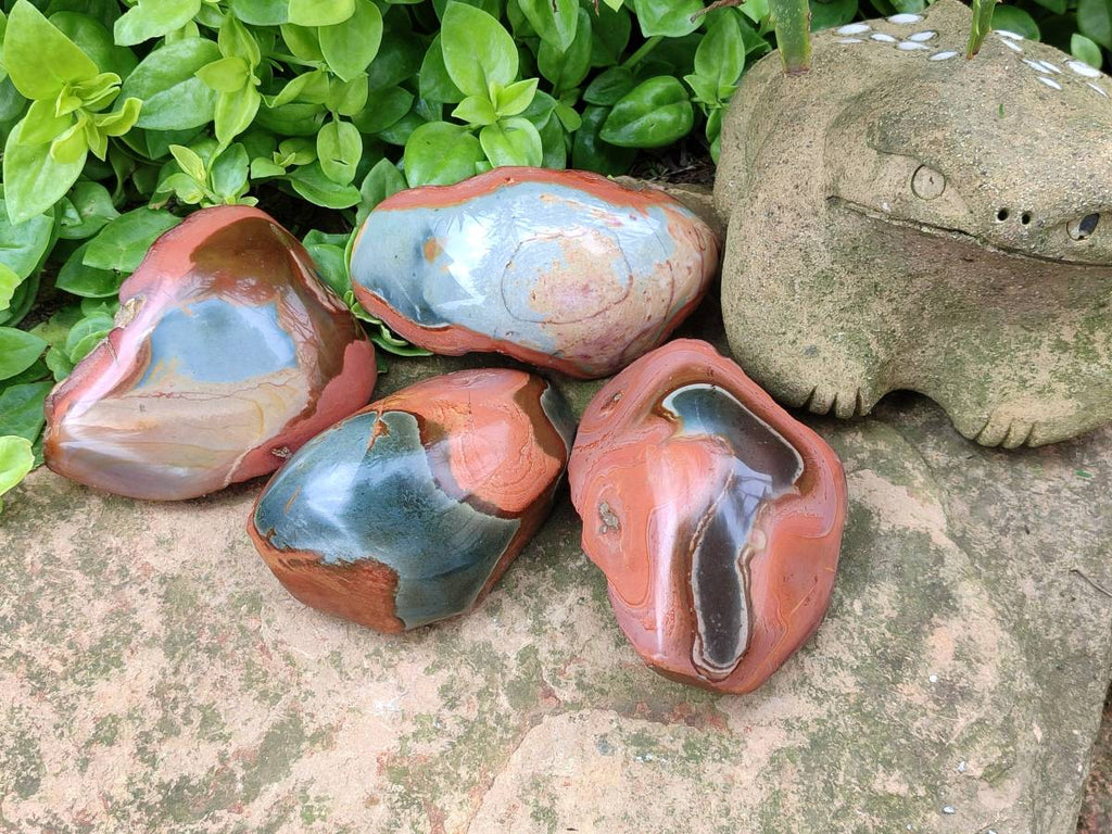 Polished On One Side Polychrome Jasper Nodules x 4 From NW Coast, Madagascar