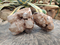 Natural Dark Smokey Phantom Quartz Clusters x 2 From Luena, Congo