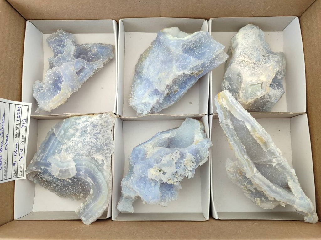 Natural Etched Blue Chalcedony Geodes x 6 From Nsanje, Malawi