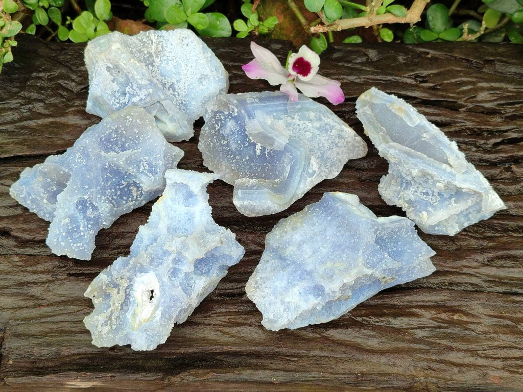 Natural Etched Blue Chalcedony Geodes x 6 From Nsanje, Malawi