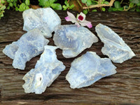 Natural Etched Blue Chalcedony Geodes x 6 From Nsanje, Malawi