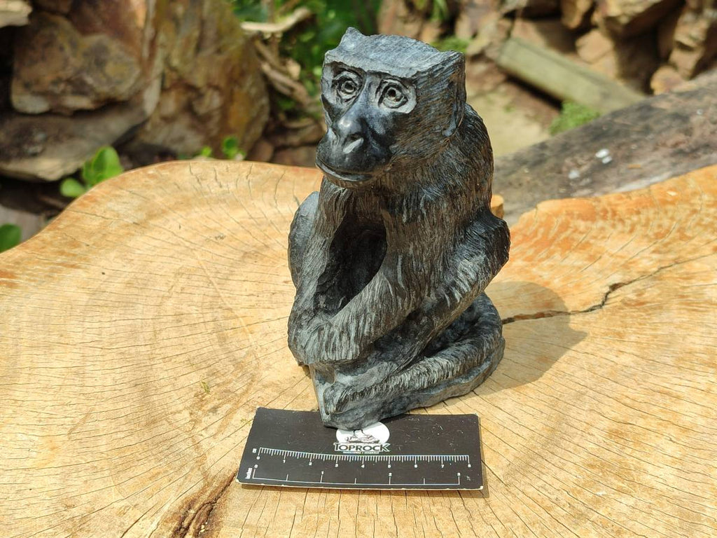 Hand Made Black Soapstone Baboon Carving x 1 From Zimbabwe