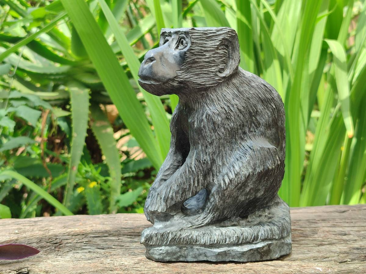 Hand Made Black Soapstone Baboon Carving x 1 From Zimbabwe