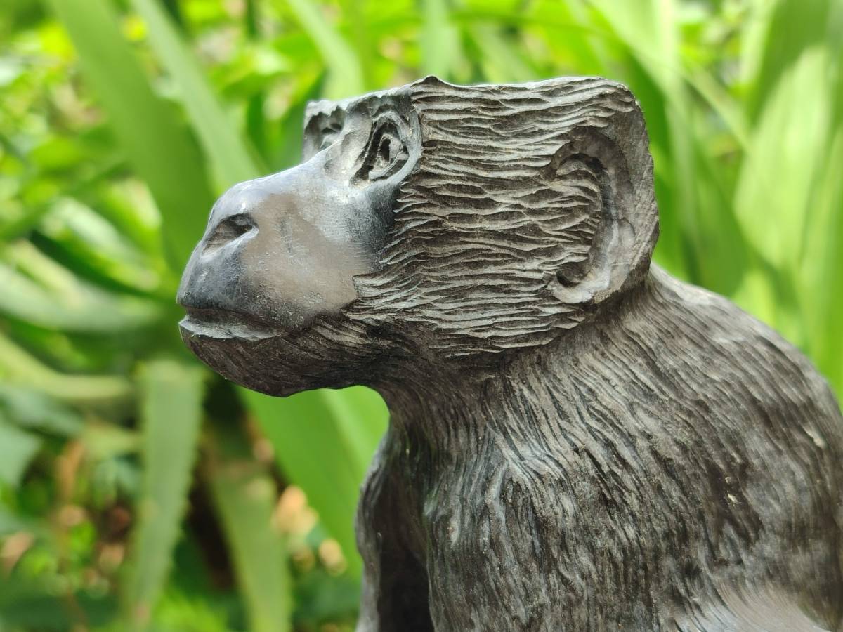 Hand Made Black Soapstone Baboon Carving x 1 From Zimbabwe