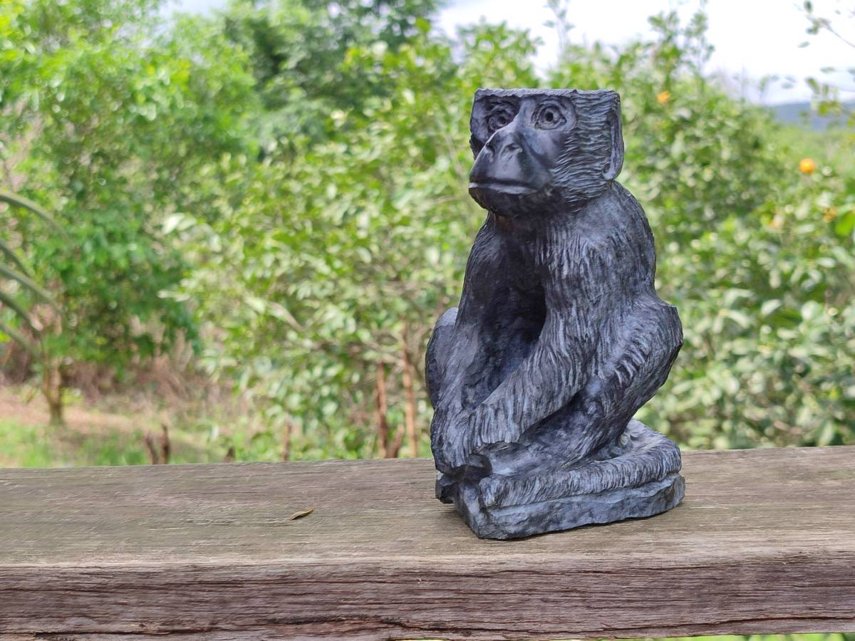 Hand Made Black Soapstone Baboon Carving x 1 From Zimbabwe