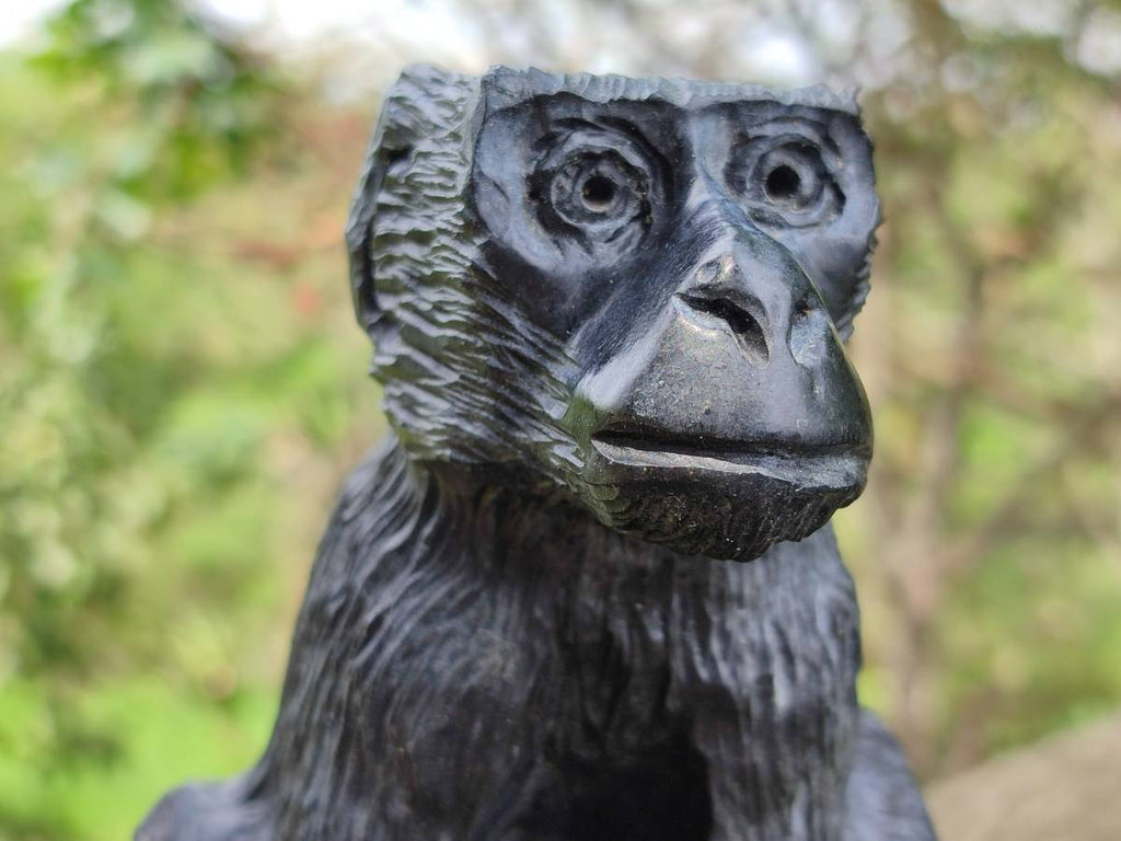 Hand Made Black Soapstone Baboon Carving x 1 From Zimbabwe