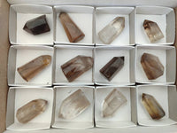 Polished Smokey Window Quartz Crystals x 12 From Madagascar