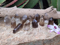 Polished Smokey Window Quartz Crystals x 12 From Madagascar