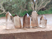Polished Smokey Window Quartz Crystals x 12 From Madagascar