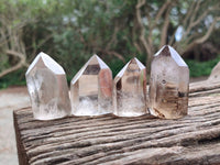 Polished Smokey Window Quartz Crystals x 12 From Madagascar