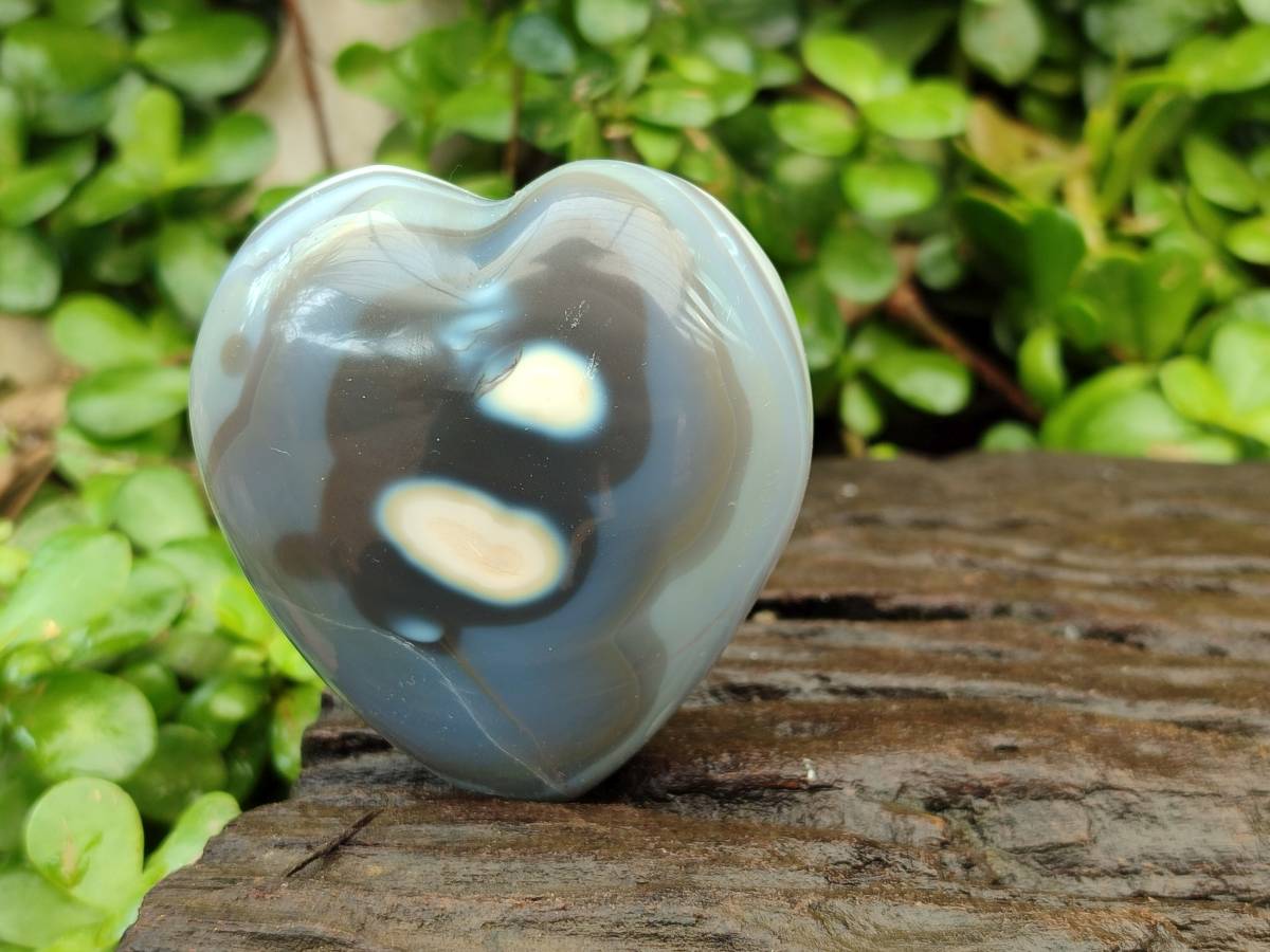 Polished Banded Agate Hearts x 6 From Madagascar