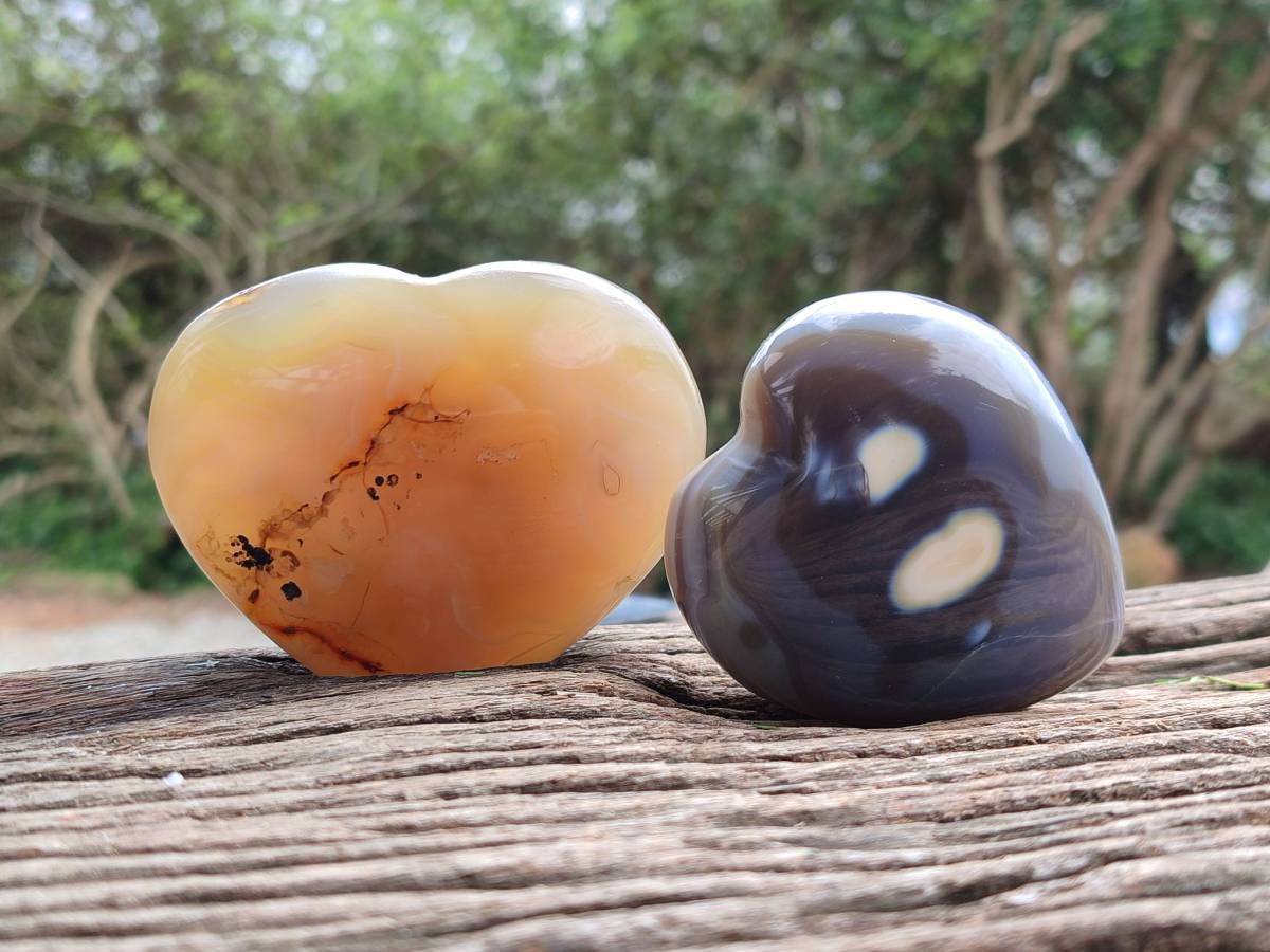 Polished Banded Agate Hearts x 6 From Madagascar
