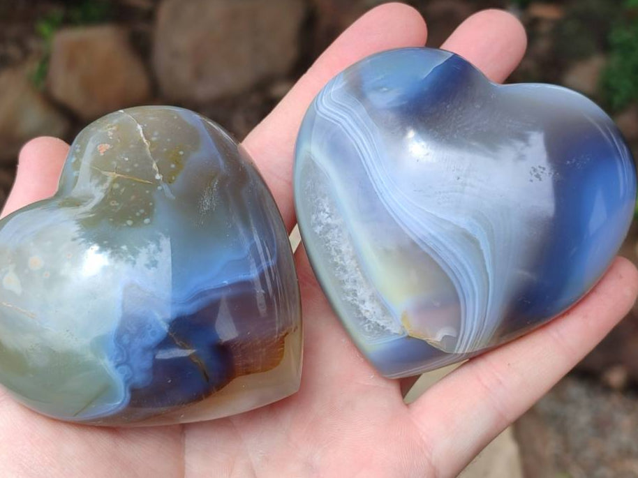 Polished Banded Agate Hearts x 6 From Madagascar