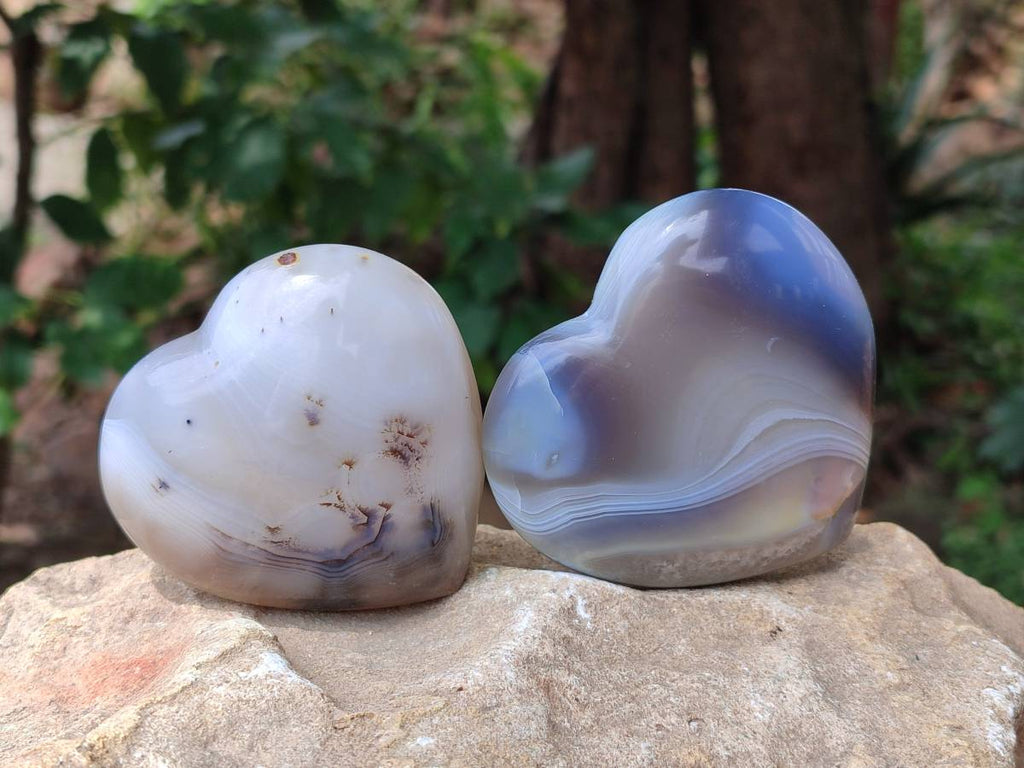 Polished Banded Agate Hearts x 6 From Madagascar
