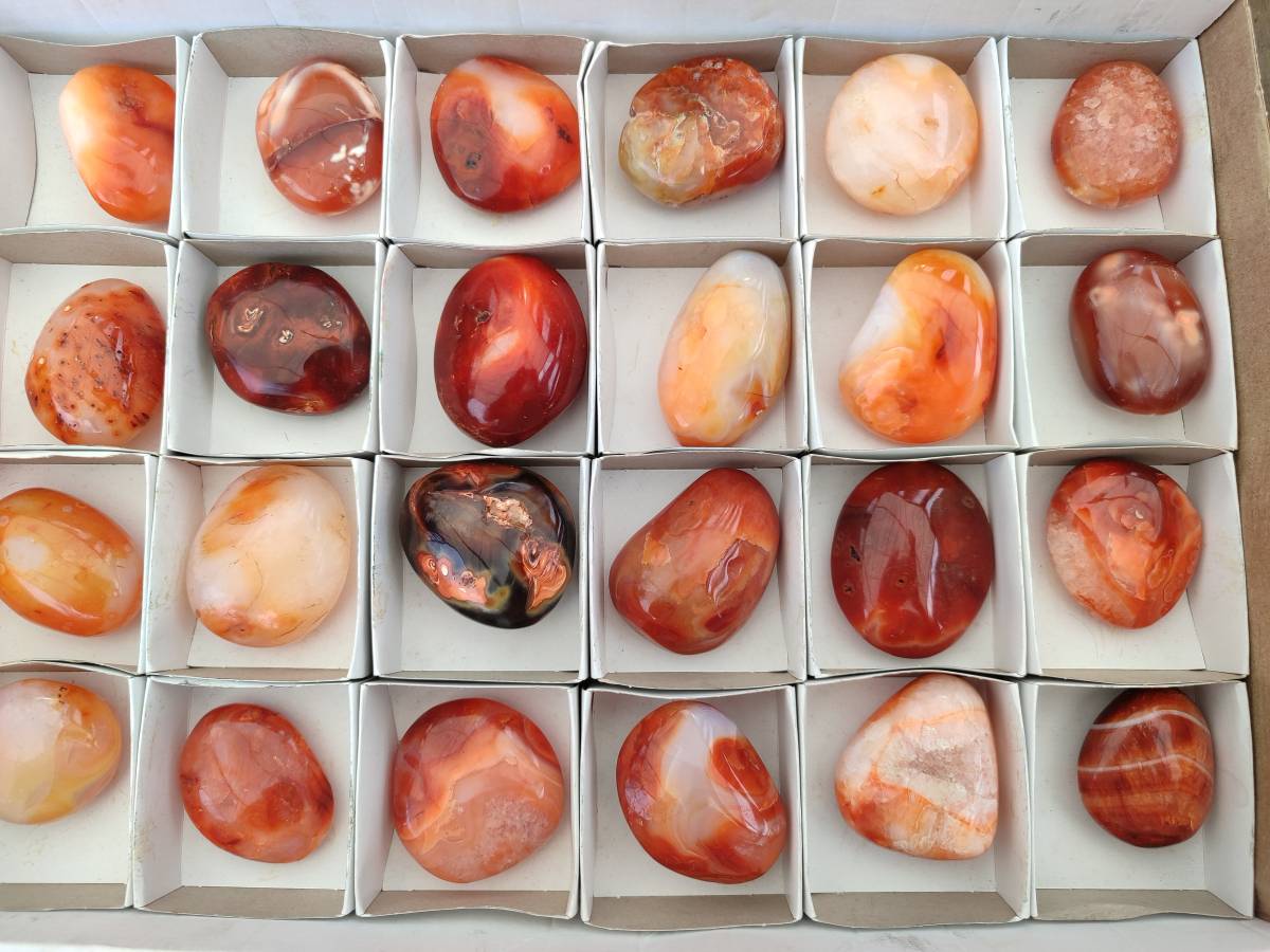 Polished Carnelian Agate Gemstone Galets x 24 From Madagascar