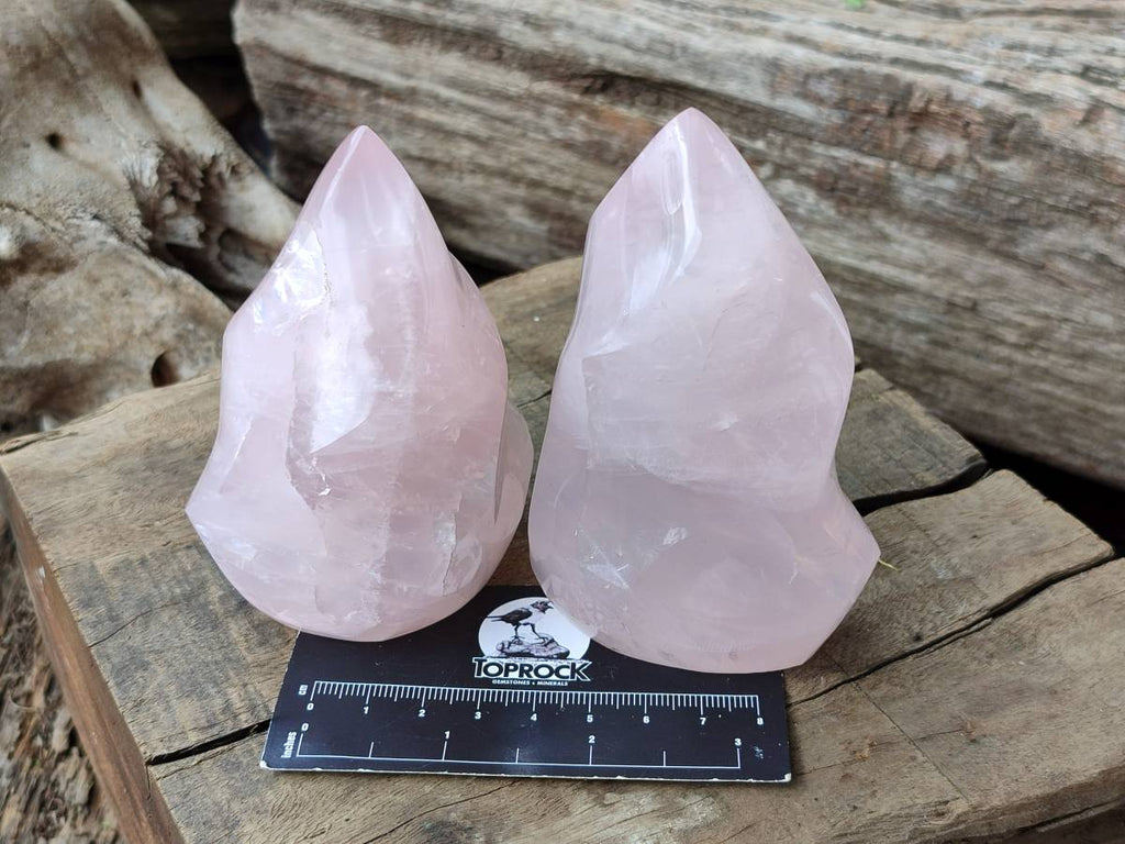 Polished Rose Quartz Flames x 3 From Madagascar