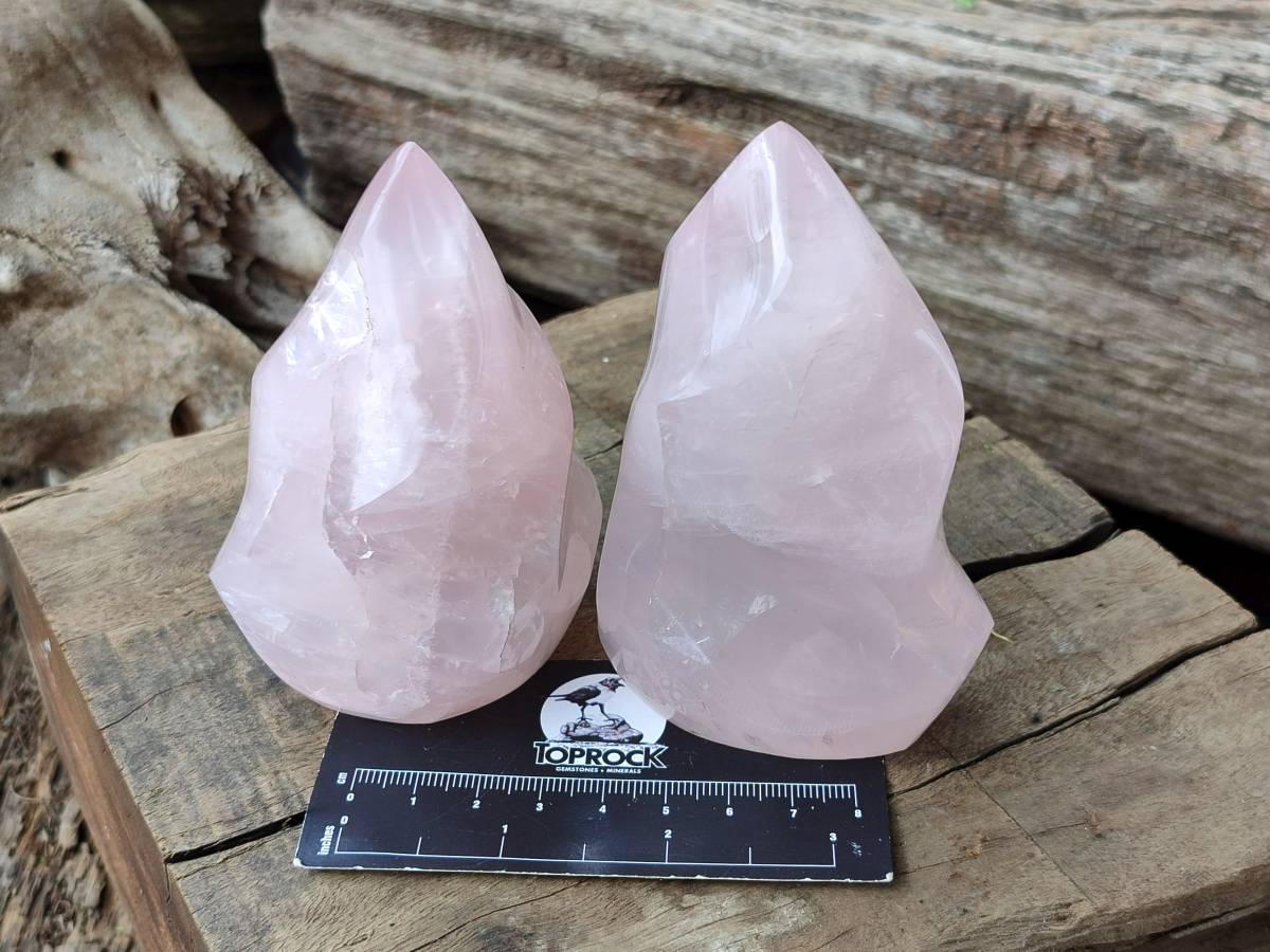 Polished Rose Quartz Flames x 3 From Madagascar