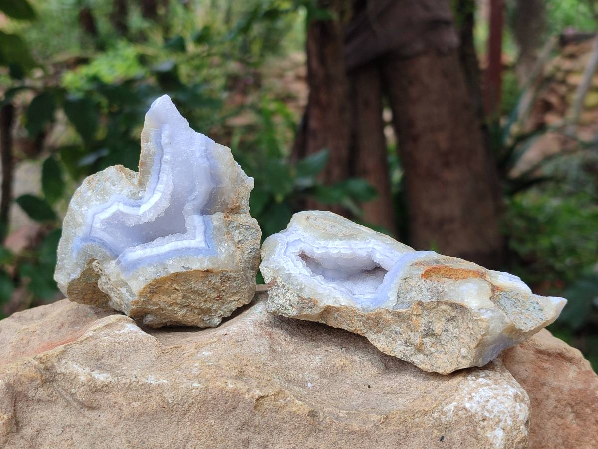 Natural Blue Lace Agate Geode Specimens x 12 From Nsanje, Malawi