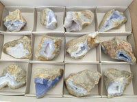 Natural Blue Lace Agate Geode Specimens x 12 From Nsanje, Malawi