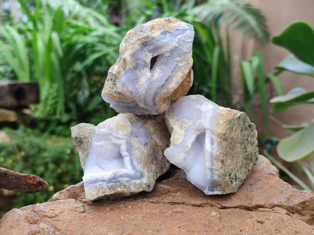 Natural Blue Lace Agate Geode Specimens x 12 From Nsanje, Malawi