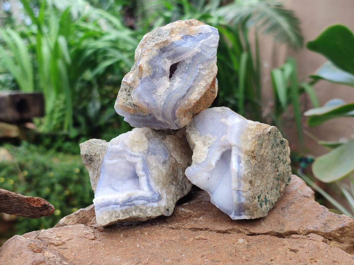 Natural Blue Lace Agate Geode Specimens x 12 From Nsanje, Malawi