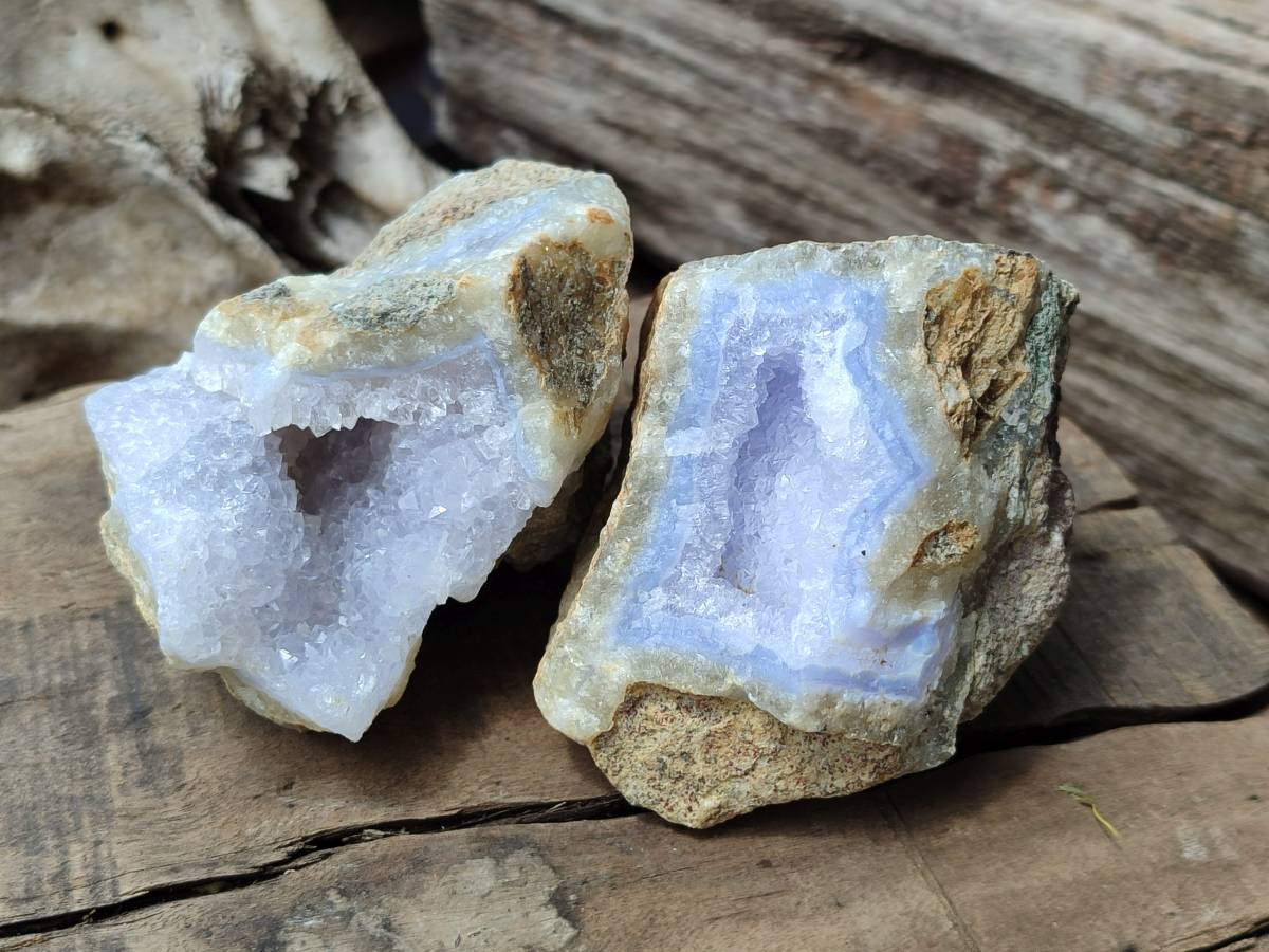 Natural Blue Lace Agate Geode Specimens x 12 From Nsanje, Malawi