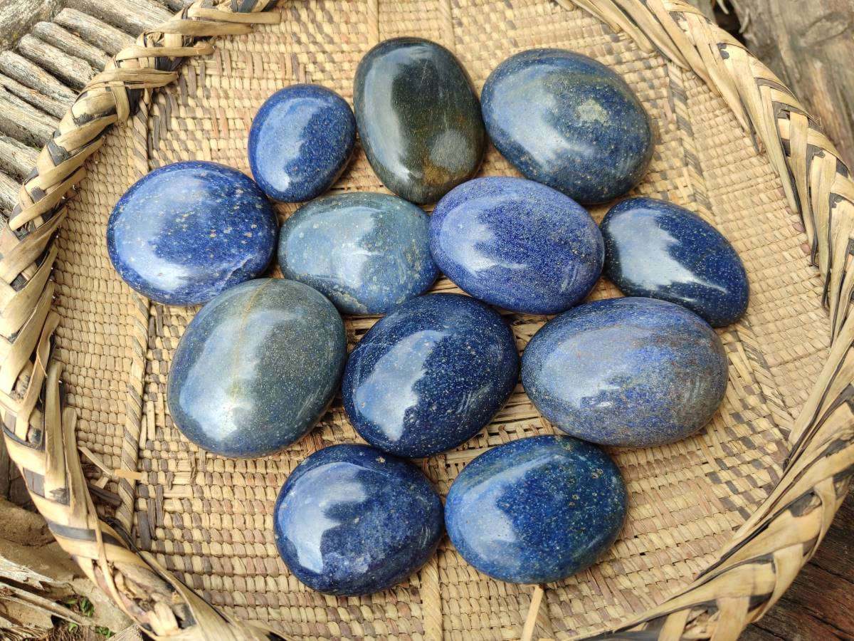Polished Lazulite Palm Stones x 12 From Madagascar - Toprock Gemstones and Minerals 