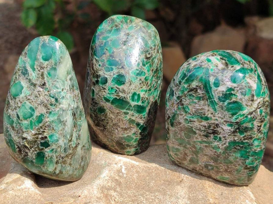 Polished Emerald Mica 'Mutokolite' Standing Free Forms x 4 From Mutoko, Zimbabwe