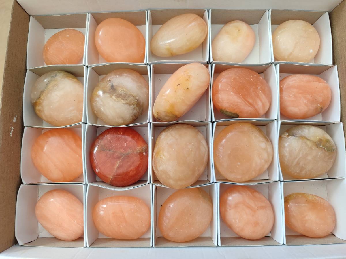 Polished Orange Twist Calcite Galets x 20 From Maevantanana, Madagascar - Toprock Gemstones and Minerals 