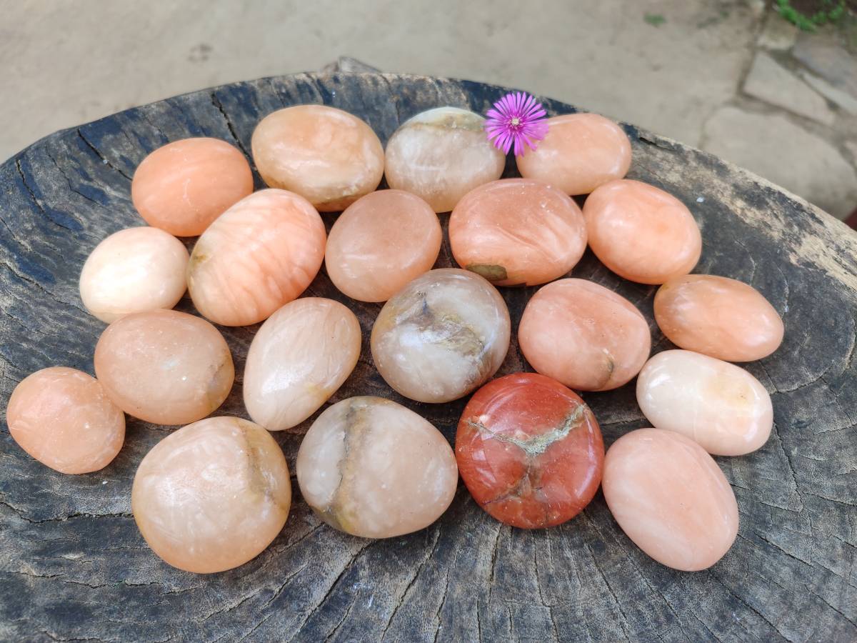 Polished Orange Twist Calcite Galets x 20 From Maevantanana, Madagascar - Toprock Gemstones and Minerals 