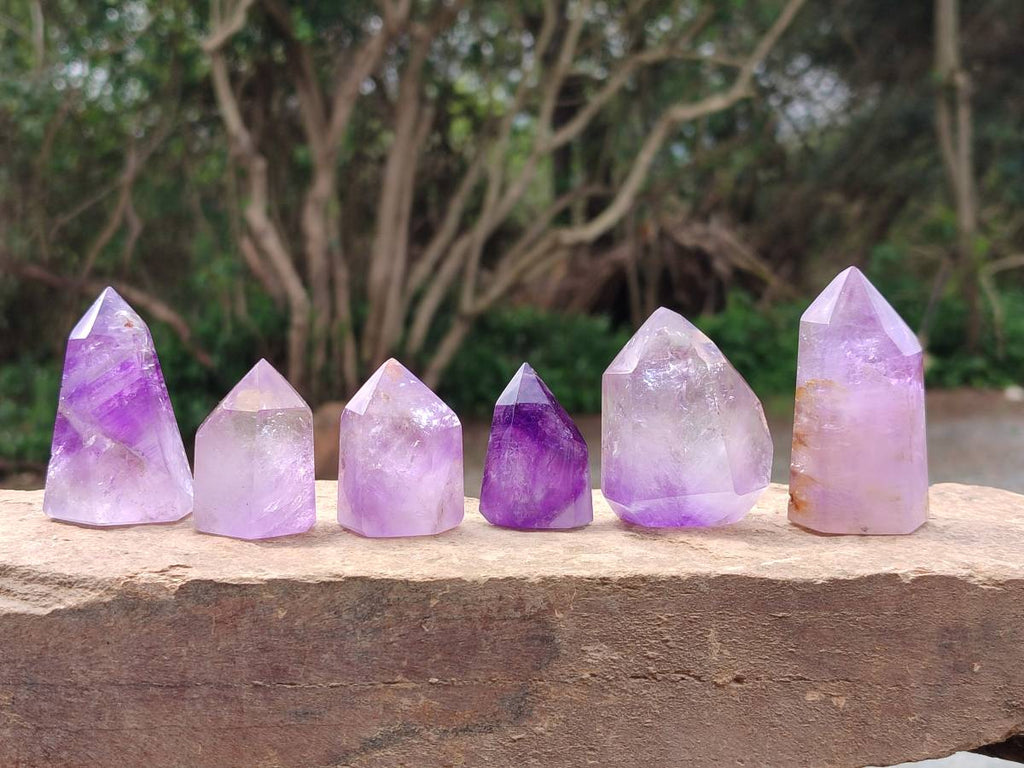 Polished Window Amethyst Crystals x 12 From Akansobe, Madagascar - Toprock Gemstones and Minerals 
