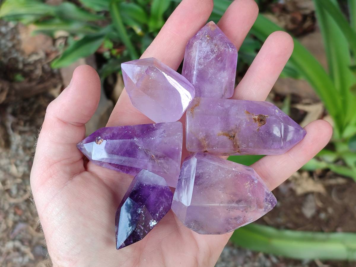 Polished Window Amethyst Crystals x 12 From Akansobe, Madagascar - Toprock Gemstones and Minerals 
