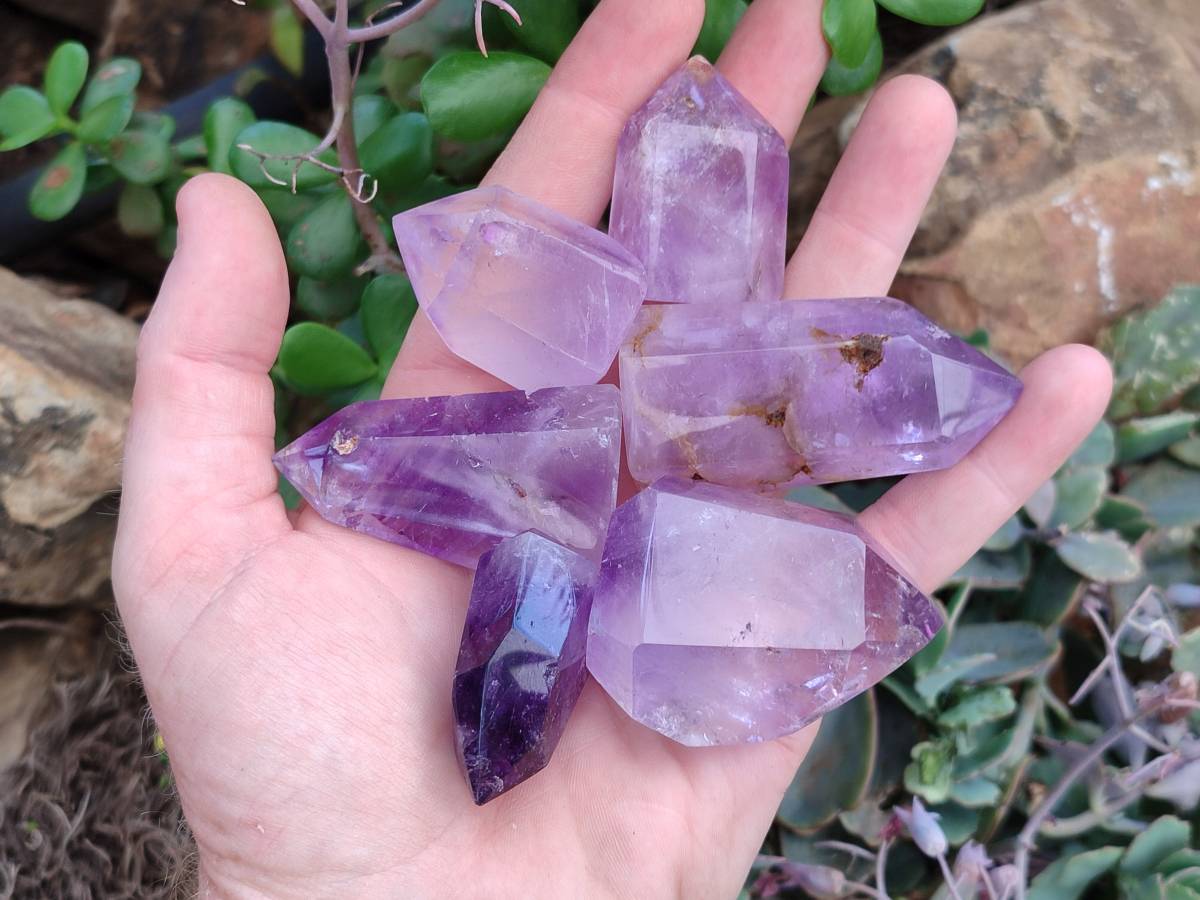 Polished Window Amethyst Crystals x 12 From Akansobe, Madagascar - Toprock Gemstones and Minerals 