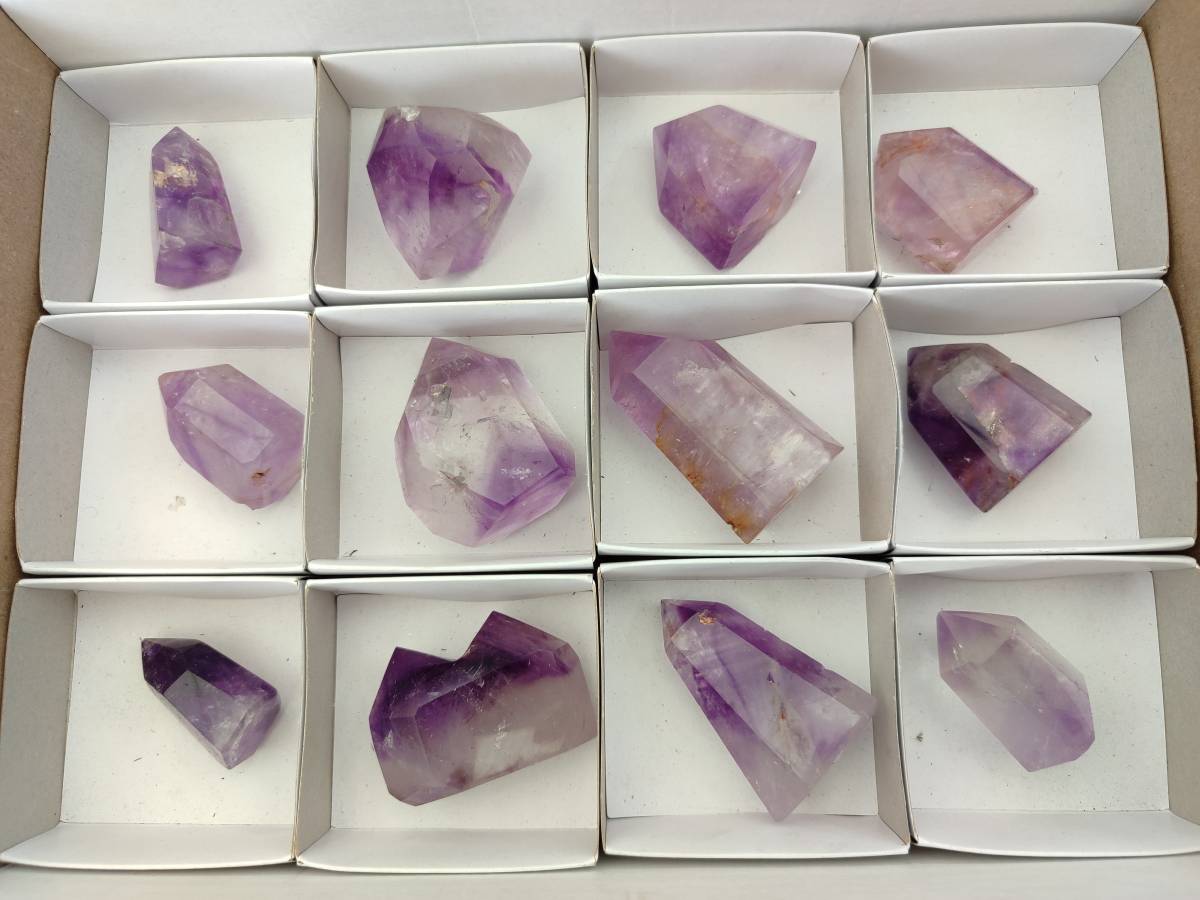 Polished Window Amethyst Crystals x 12 From Akansobe, Madagascar - Toprock Gemstones and Minerals 