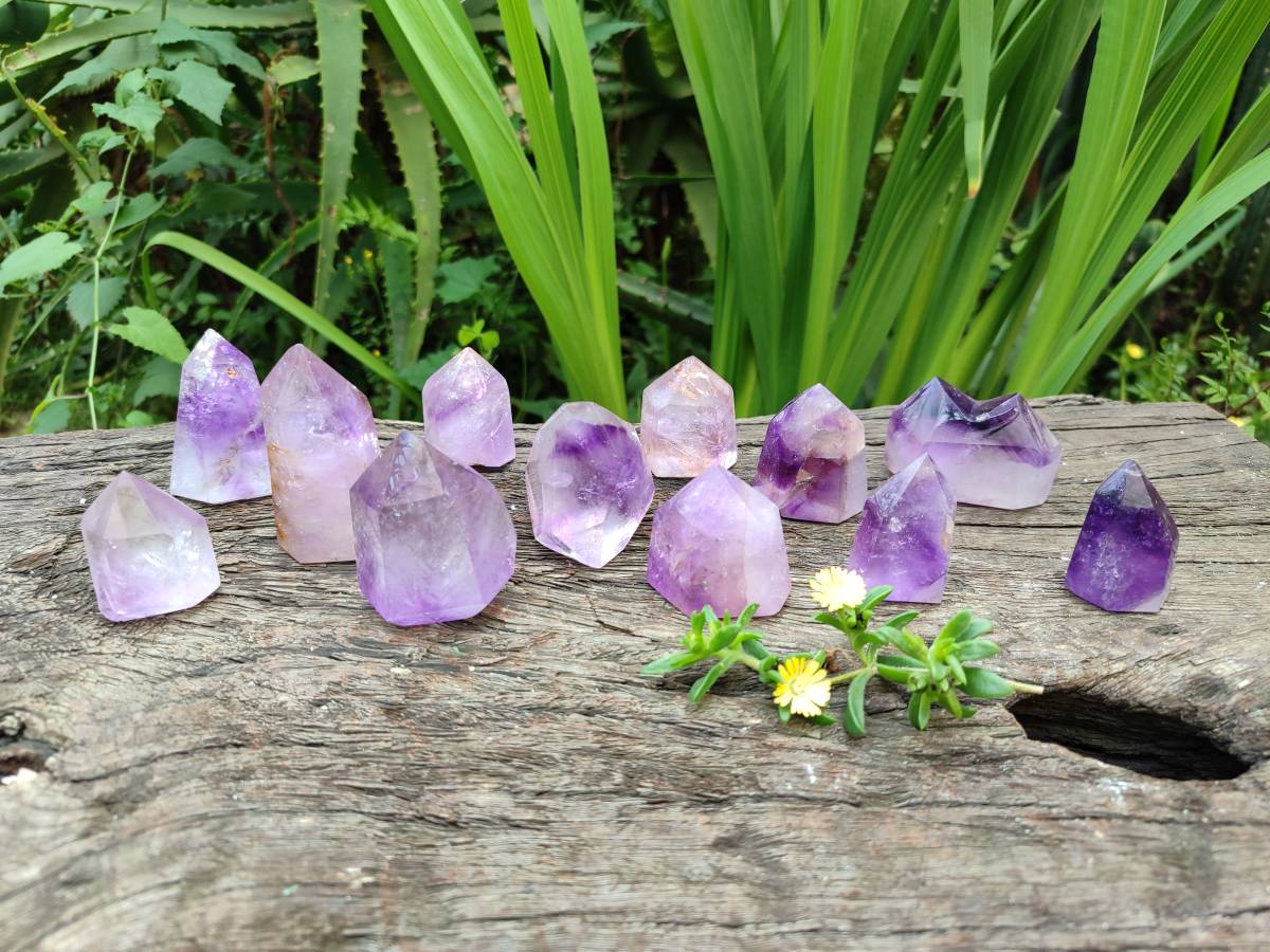 Polished Window Amethyst Crystals x 12 From Akansobe, Madagascar - Toprock Gemstones and Minerals 