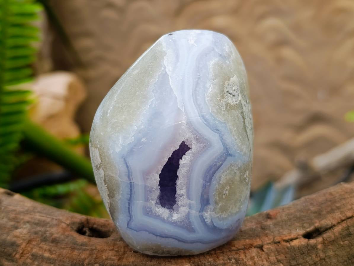 Polished Blue Lace Agate Standing Free Form x 3 From Nsanje, Malawi