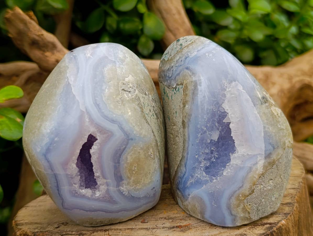 Polished Blue Lace Agate Standing Free Form x 3 From Nsanje, Malawi