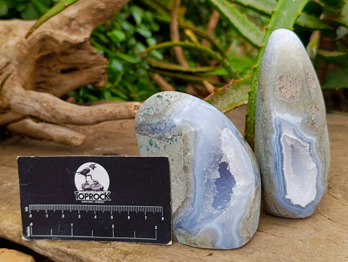 Polished Blue Lace Agate Standing Free Form x 3 From Nsanje, Malawi