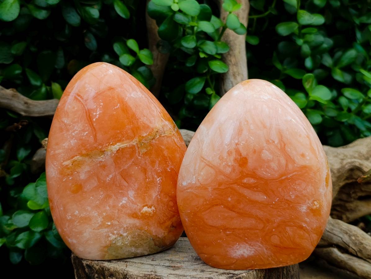 Polished Orange Twist Calcite Standing Free Forms x 2 From Maevantanana, Madagascar