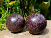 Polished Garnet Spheres x 2 From Mahajanga, Madagascar