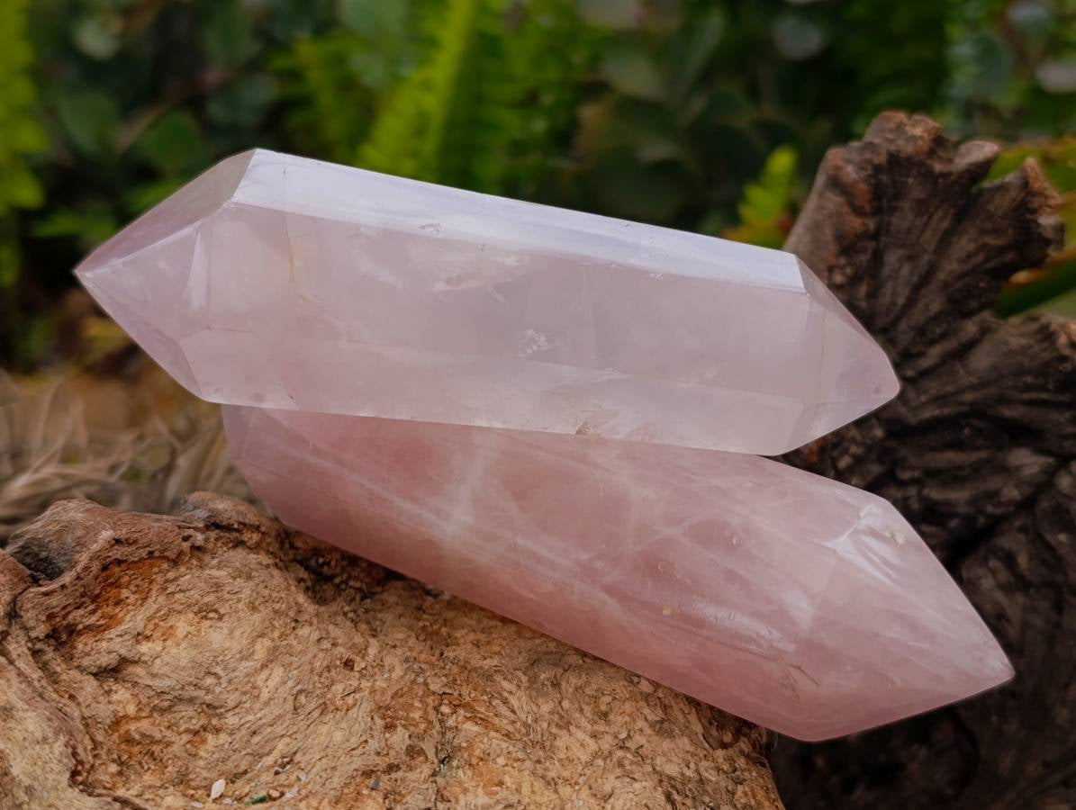Polished Double Terminated Rose Quartz Crystals x 6 From Madagascar