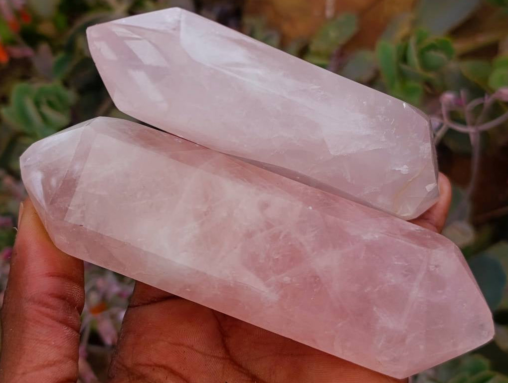 Polished Double Terminated Rose Quartz Crystals x 6 From Madagascar