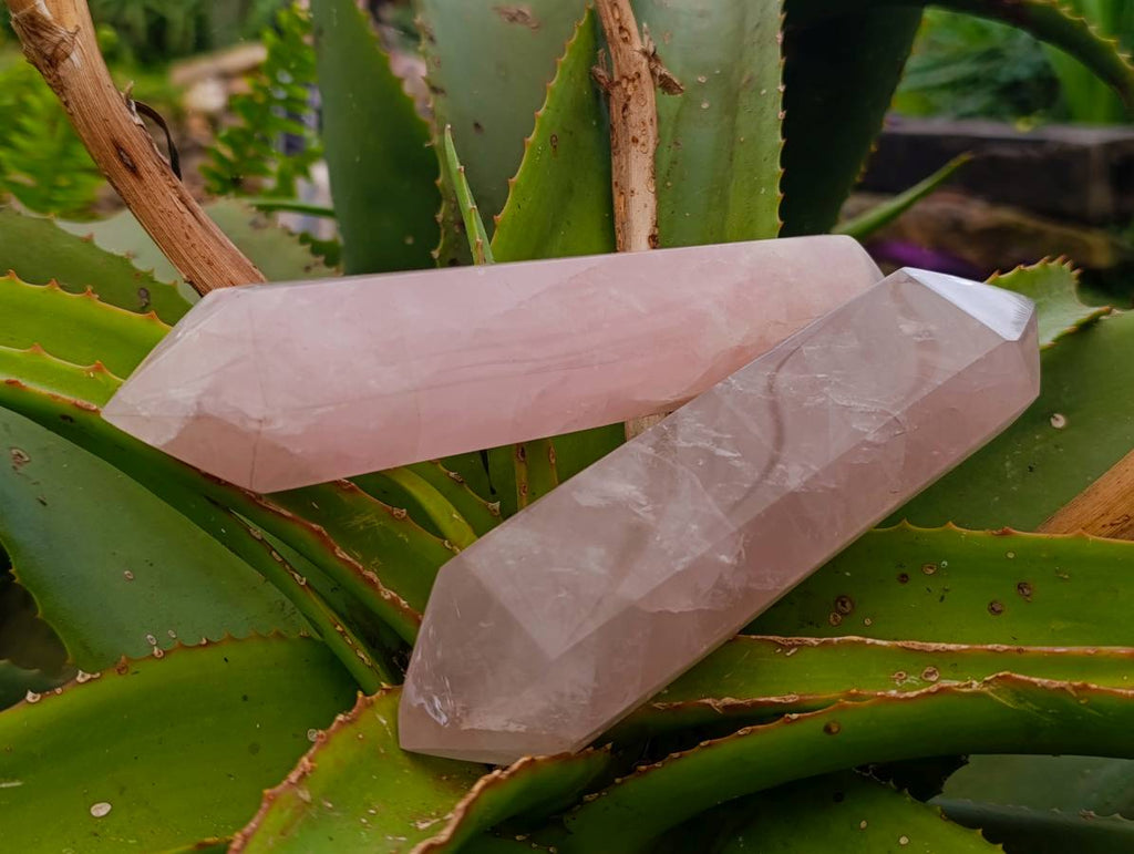 Polished Double Terminated Rose Quartz Crystals x 6 From Madagascar - Toprock Gemstones and Minerals 