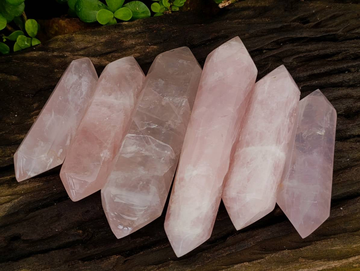 Polished Double Terminated Rose Quartz Crystals x 6 From Madagascar - Toprock Gemstones and Minerals 
