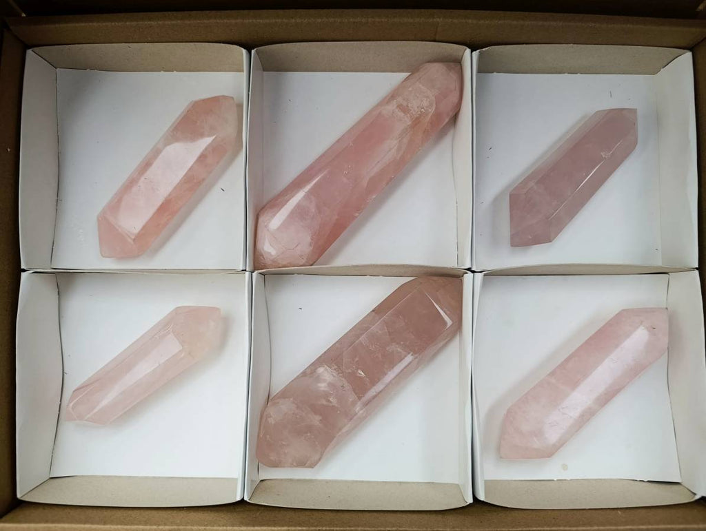 Polished Double Terminated Rose Quartz Crystals x 6 From Madagascar - Toprock Gemstones and Minerals 