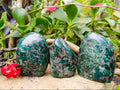 Polished Emerald Mica 'Mutokolite' Standing Free Forms x 3 From Mutoko, Zimbabwe