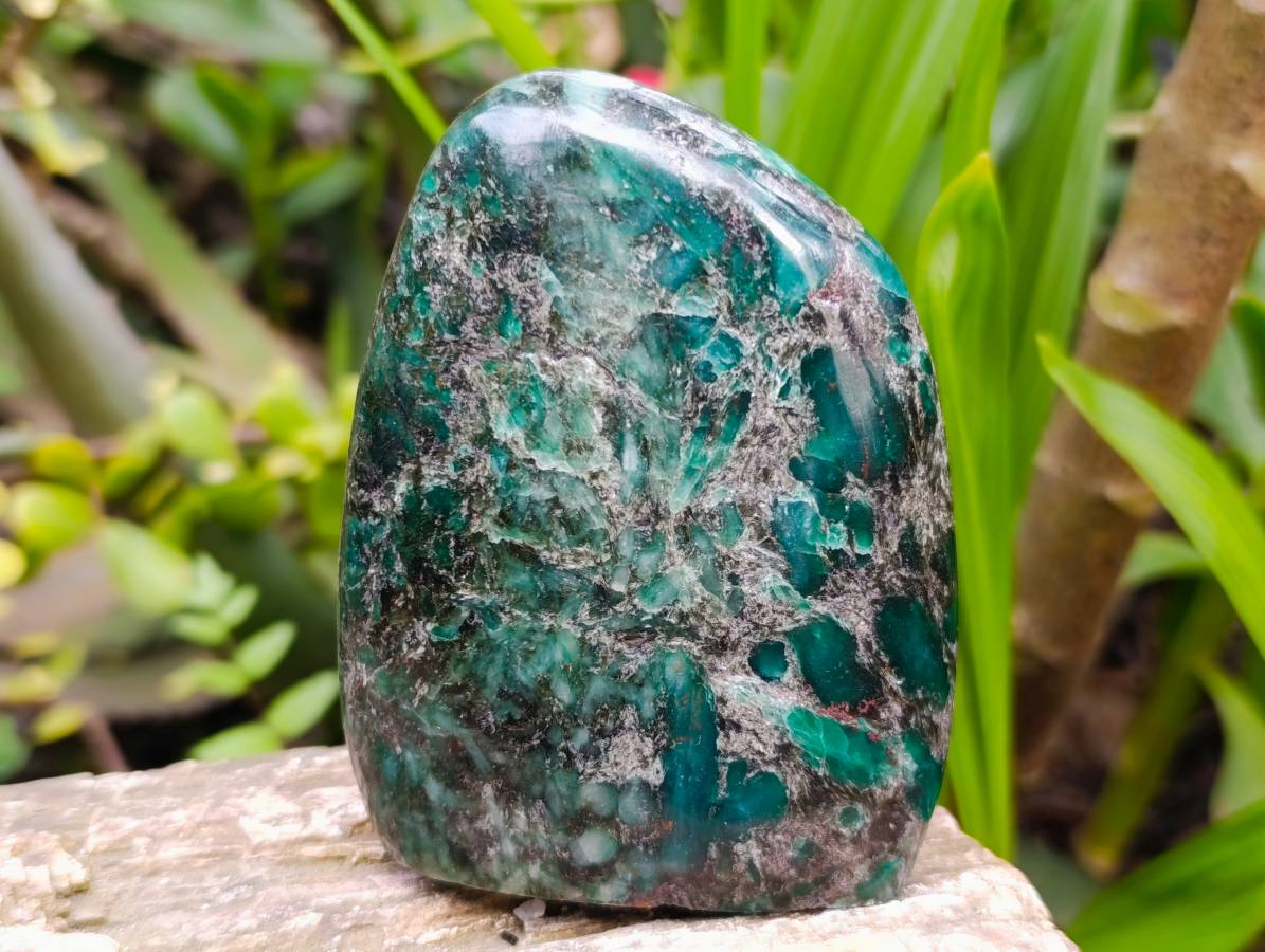 Polished Emerald Mica 'Mutokolite' Standing Free Forms x 3 From Mutoko, Zimbabwe