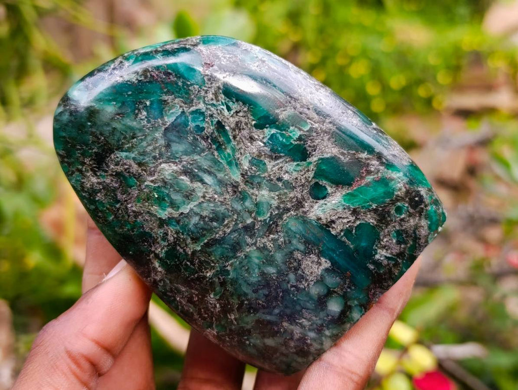 Polished Emerald Mica 'Mutokolite' Standing Free Forms x 3 From Mutoko, Zimbabwe
