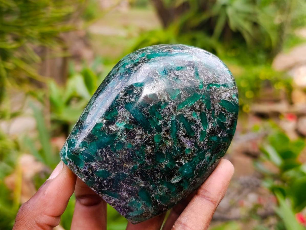 Polished Emerald Mica 'Mutokolite' Standing Free Forms x 3 From Mutoko, Zimbabwe
